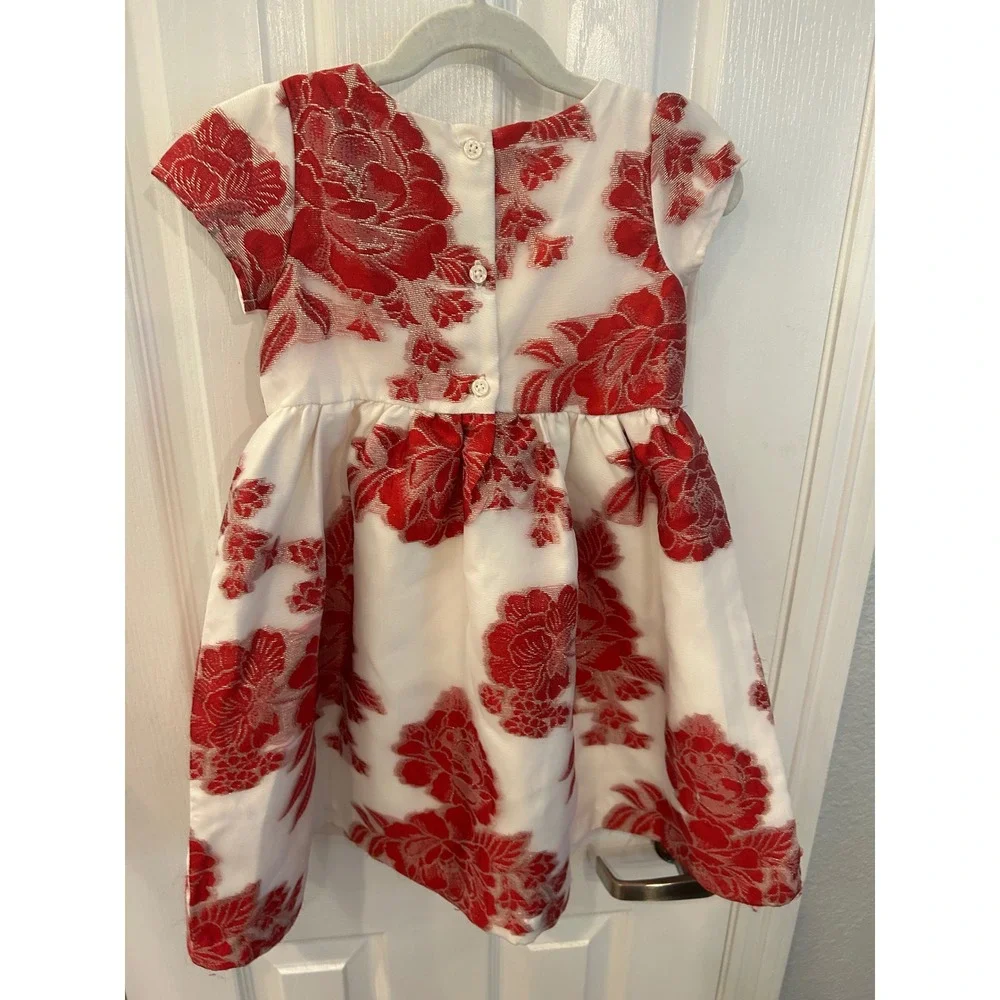 Gymboree Dress Red White Floral Jacquard Metallic Special Occasion Holiday 4T